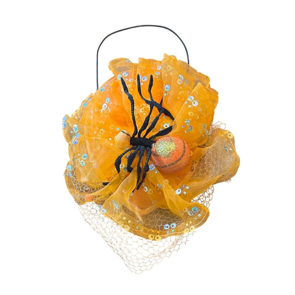 Vintage Department 56 Halloween Costume Black Spider Orange Hat Sequin‎ Dress Up
